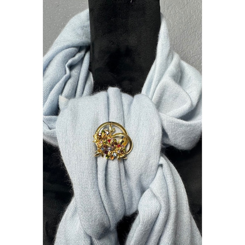 Brooch Women Gold Multi-Color‎ Rhinestone Floral Wreath Pin